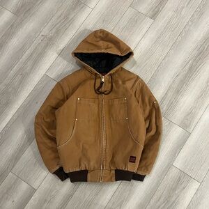 Vintage Brown Tough Duck Hooded Workwear Jacket